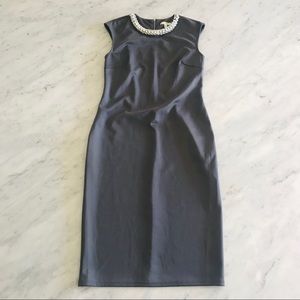Spense navy gray midi dress w/ pearls neck sz 8